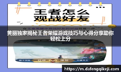 黄丽独家揭秘王者荣耀游戏技巧与心得分享助你轻松上分